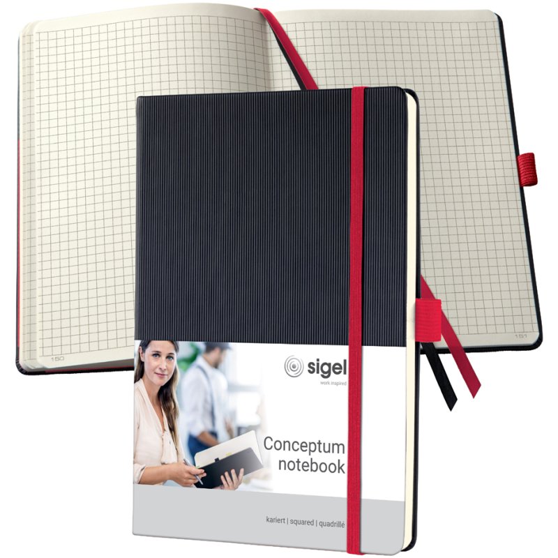 Sigel Carnet Conceptum A5, quadrillé, couverture rigide, noir/rouge
