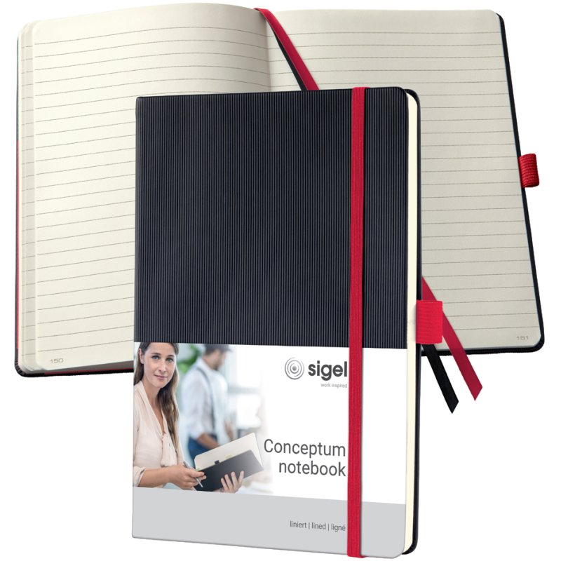 Sigel Carnet Conceptum A5, quadrillé, couverture rigide, noir/rouge