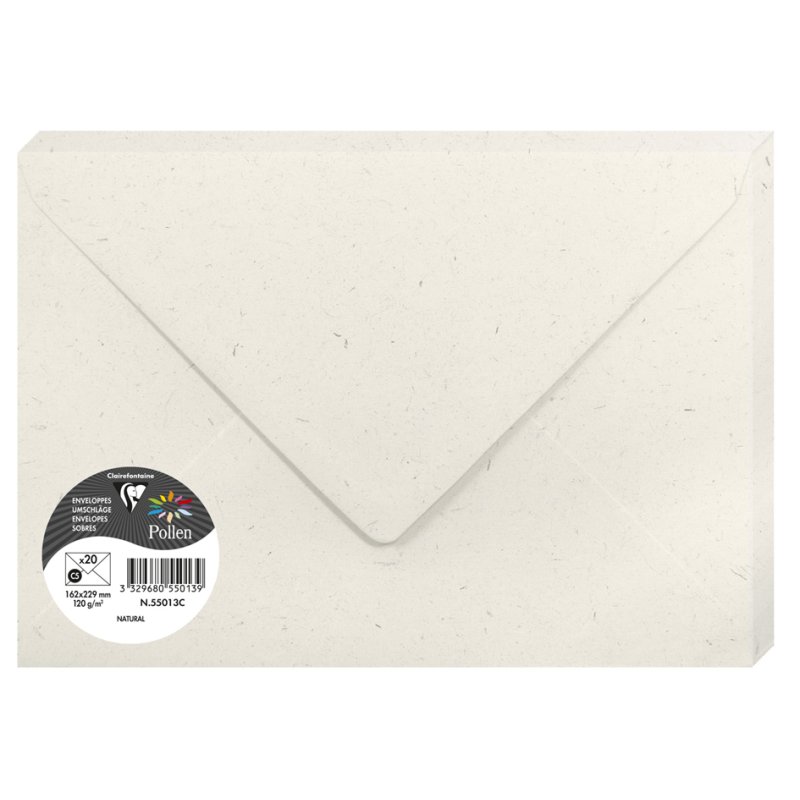 Pollen by Clairefontaine envelopes C5, white, natural recycled paper, 162×229 mm, 20 pieces