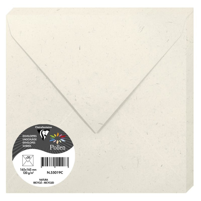 Pollen by Clairefontaine envelopes C5, white, natural recycled paper, 162×229 mm, 20 pieces