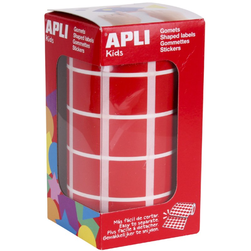 APLI kids stickers vierkant, op rol, rood, 20×20 mm, 1770 stuks