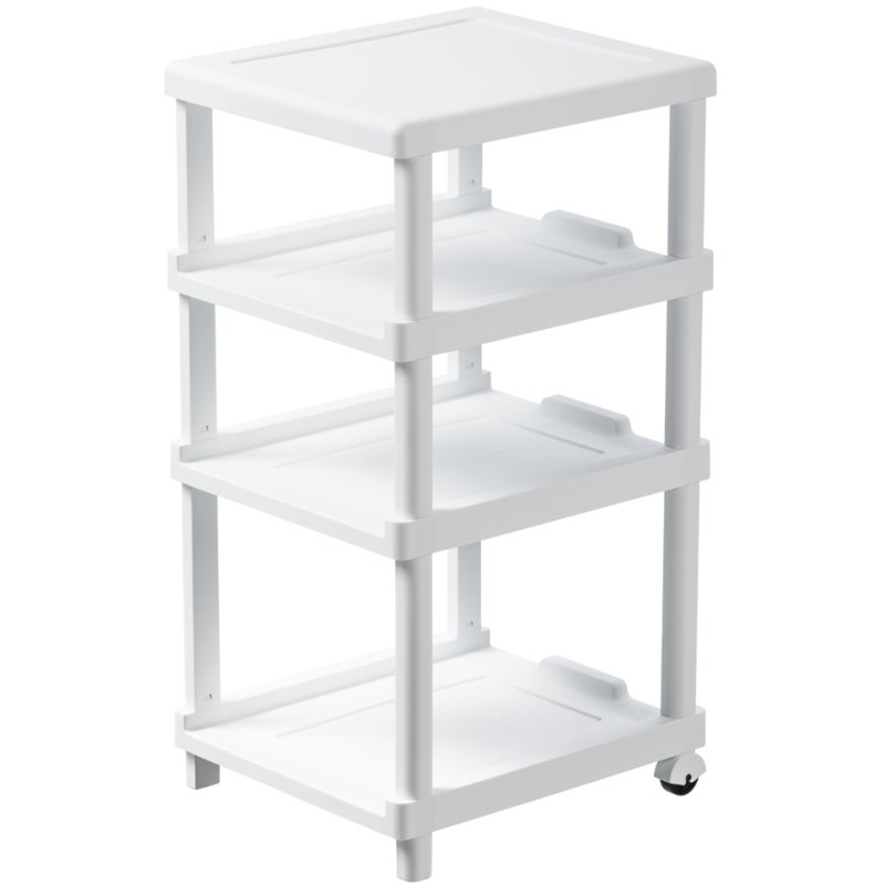NHG rayonnage SEOUL, 3 plateaux PP, avec roulettes, blanc