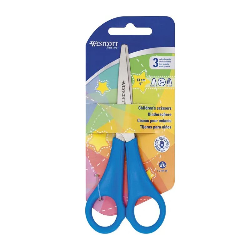 WESTCOTT ciseaux enfant, pointu, bleu, 130 mm