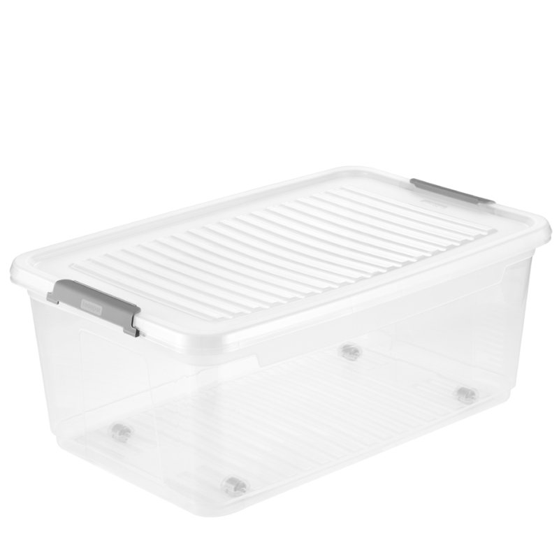keeeper boîte de rangement leo, transparent, 74 litres, avec couvercle et fermeture à clip
