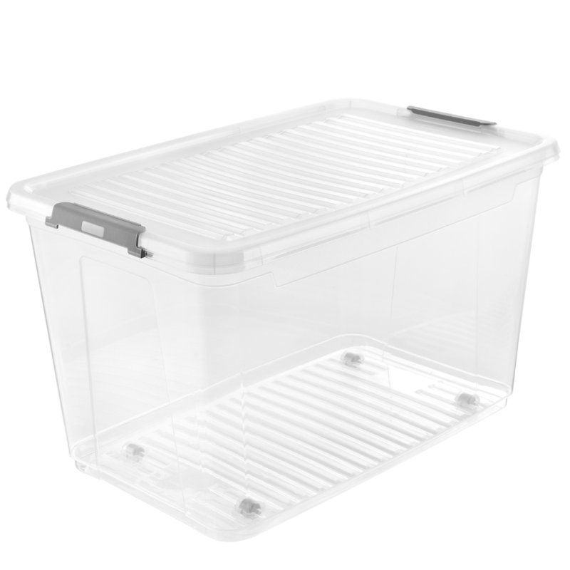 keeeper boîte de rangement leo, transparent, 74 litres, avec couvercle et fermeture à clip