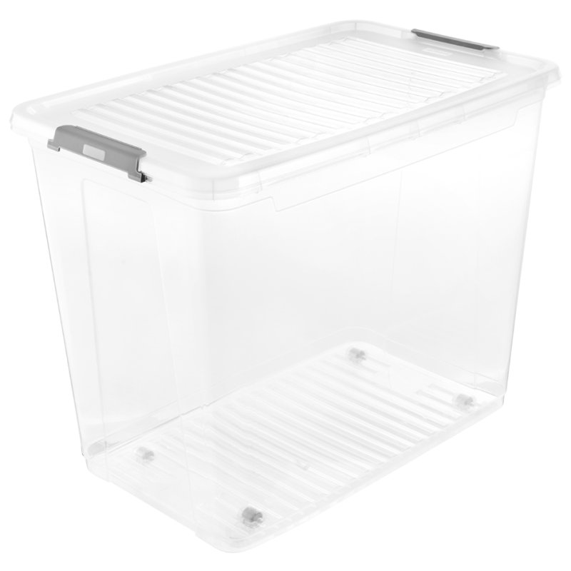 keeeper boîte de rangement leo, transparent, 74 litres, avec couvercle et fermeture à clip