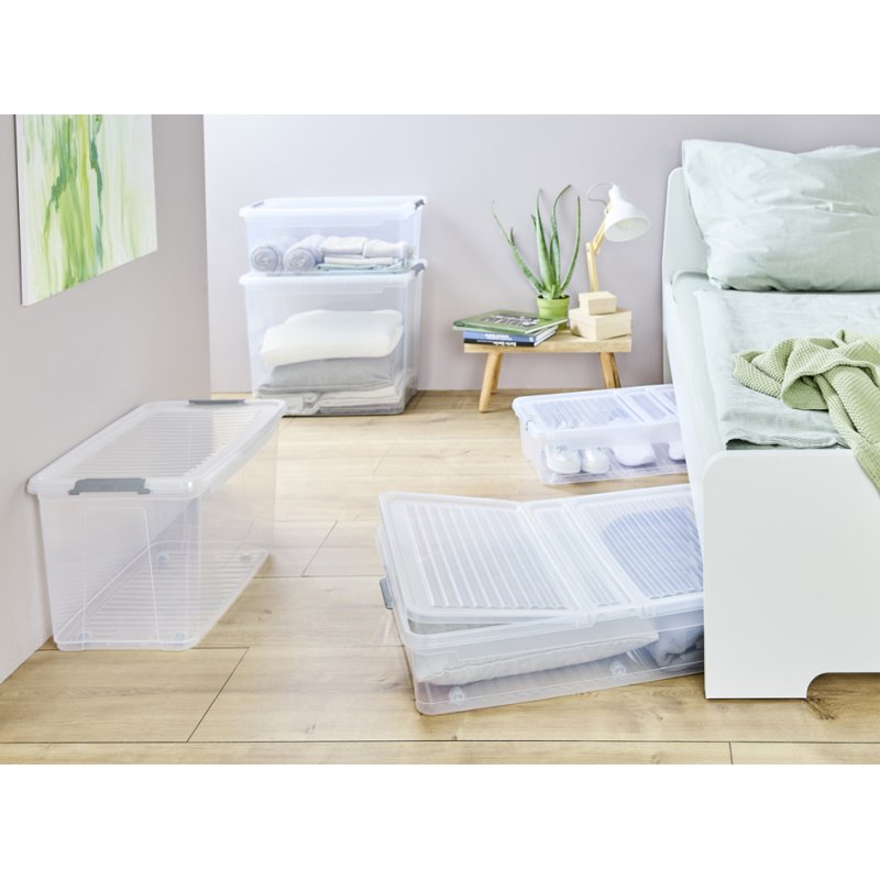 keeeper boîte de rangement sous-lit leo, 53 litres, transparent, 58×77×16 cm