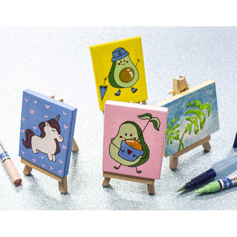 Kangaro mini easel with canvas, wood, 60×80 mm, 24 pieces