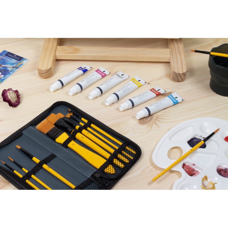 Kangaro acrylic brush set, 10-piece, nylon hair, yellow handle