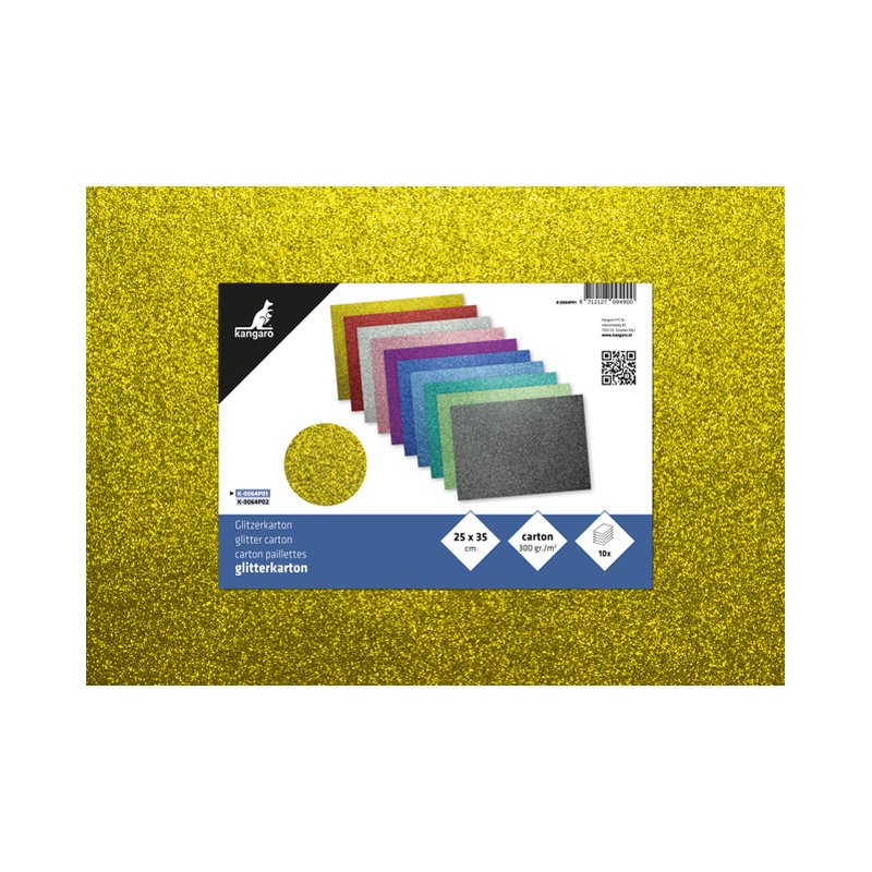 Kangaro carton pailleté, 250×350 mm, 10 couleurs assorties, 10 feuilles