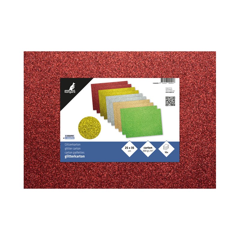 Kangaro carton pailleté, 250×350 mm, 10 couleurs assorties, 10 feuilles