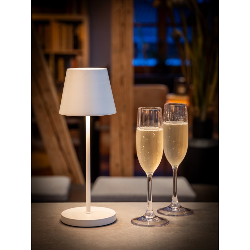 APS Lampe de table LED MERLE, blanc, dimmable, alimentation par batterie