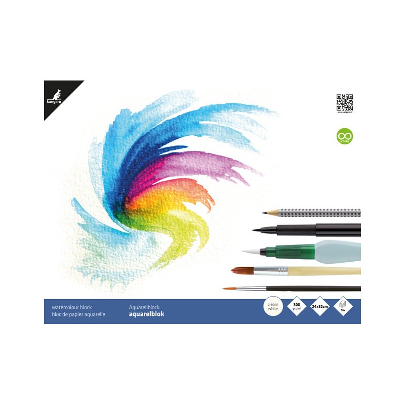 Kangaro aquarelpapier A2, crèmewit, 300 g/m², 12 vel