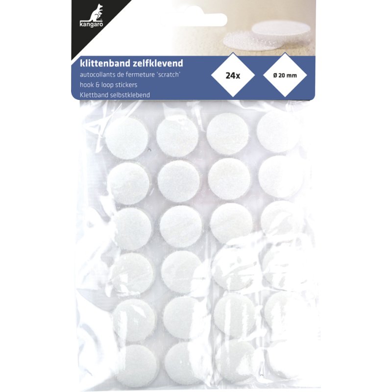 Kangaro klittenband punten, zelfklevend, wit, 24 stuks