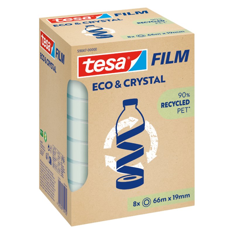 tesa ruban adhésif ECO & CRYSTAL, transparent, 19 mm × 66 m, 8 rouleaux