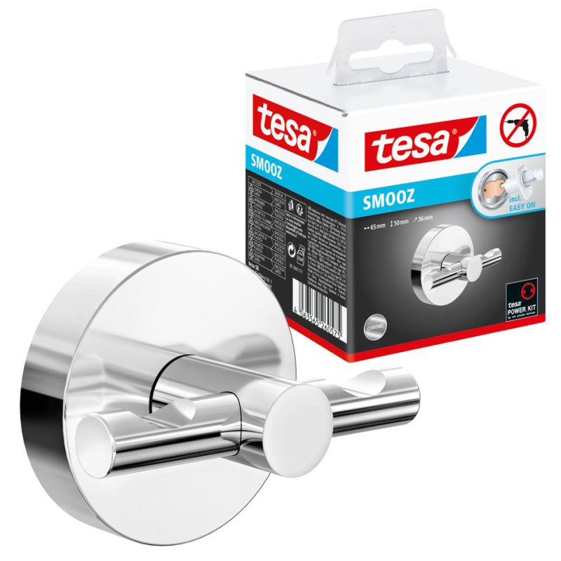 tesa porte-serviettes double SMOOZ, chrome, réutilisable, max 6 kg