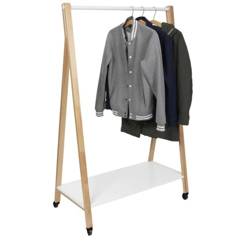 ALBA kledingrek SLEEK, mobiel, beuken/wit, 1490 mm hoog