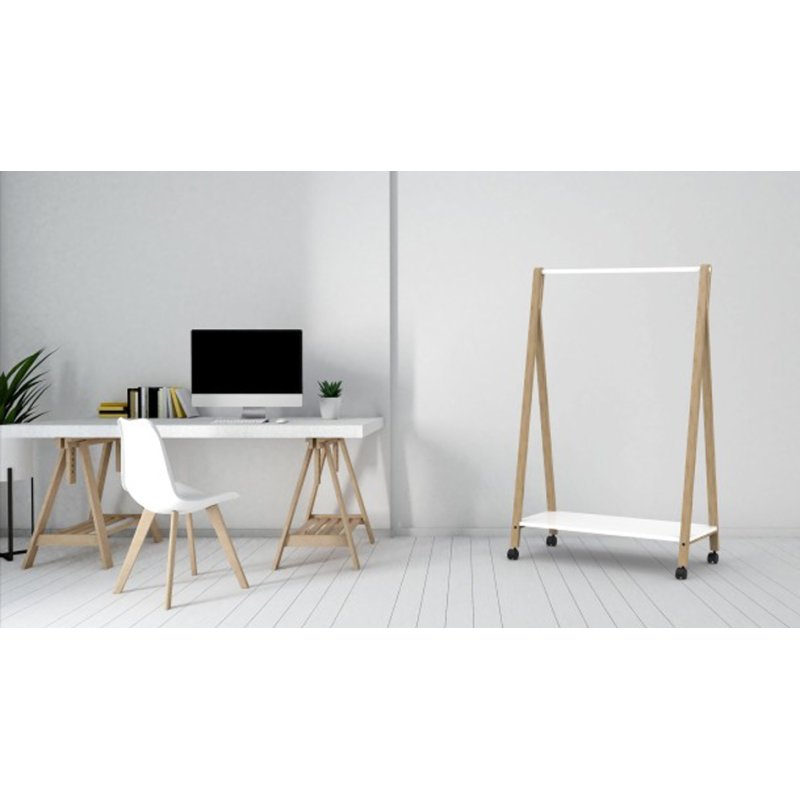 ALBA kledingrek SLEEK, mobiel, beuken/wit, 1490 mm hoog