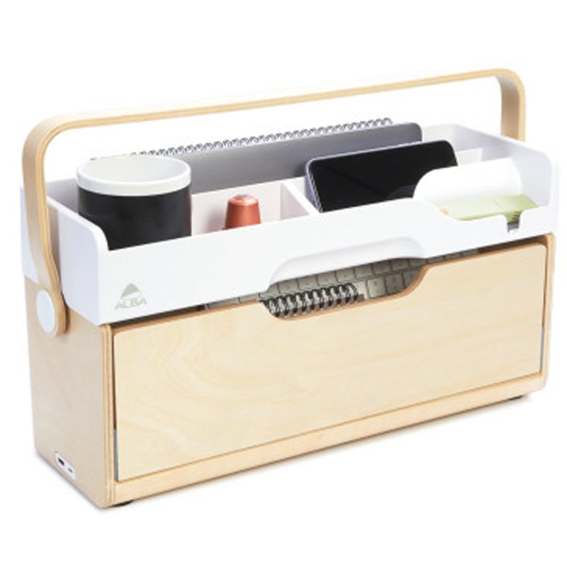 ALBA mobiele opbergbox ERGOBOX, beuken/wit, 2 modules, 45×15×22,5 cm
