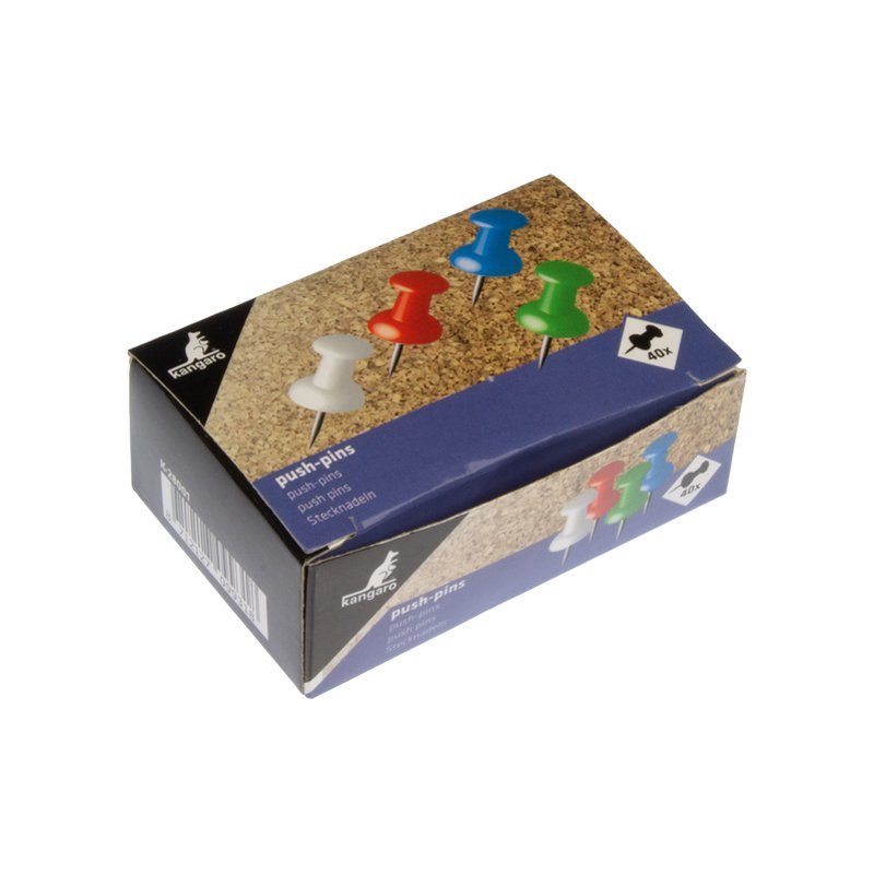 Kangaro prikbordpinnen gekleurd gesorteerd, rood/groen/blauw/wit, 40 stuks