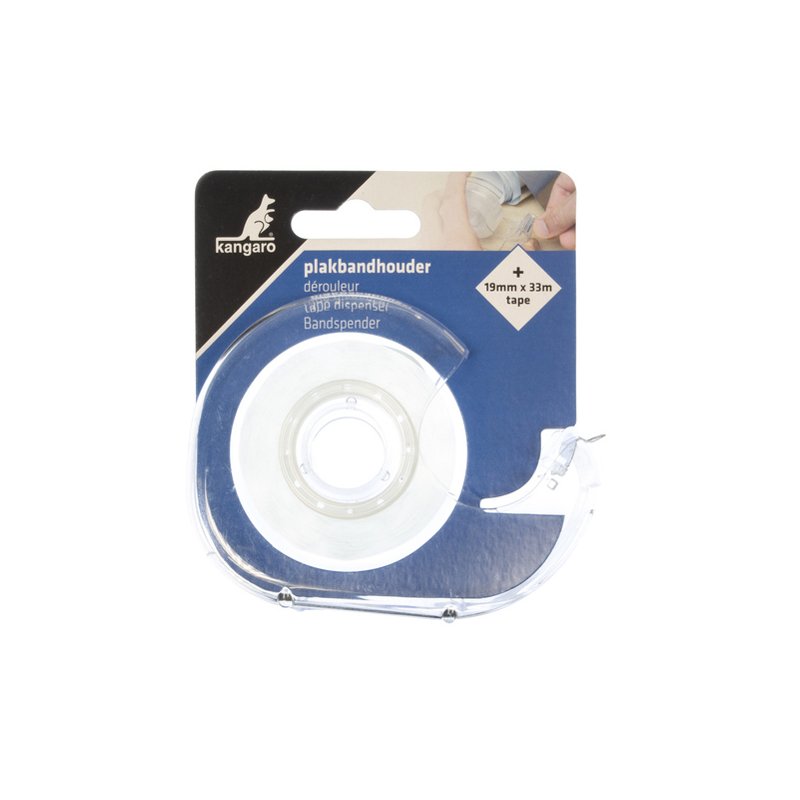 Kangaro distributeur de ruban adhésif, transparent, incluant 1 rouleau de ruban adhésif, 19 mm × 33 m