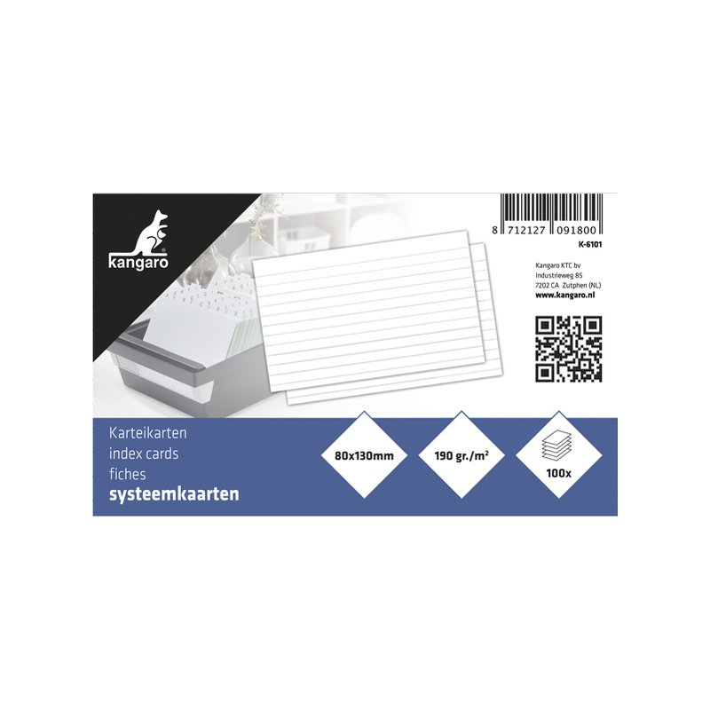 Kangaro systeemkaarten 130 x 80 mm, blanco, wit