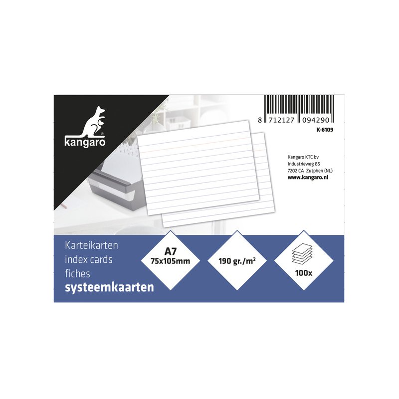 kangaro gestreepte kaartjes A7, wit, 105×75 mm, 100 stuks