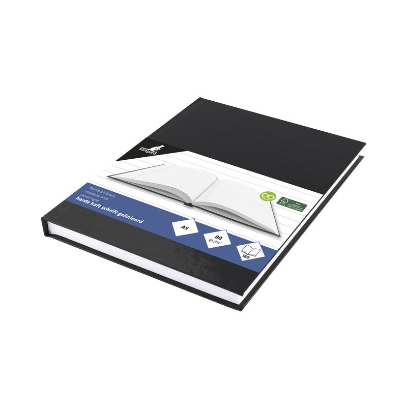 Kangaro carnet A5, ligné, couverture rigide noire, 80 pages
