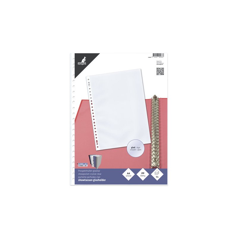 Kangaro pochettes de classement A4, PP transparent 0,12 mm, perforées 23 trous, 10 pièces