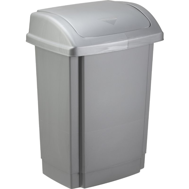 Plast Team afvalemmer, scharnierend deksel, 25 liter, zilver