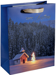 Sigel kerstcadeautas Christmas Chapel, blauw, 18×10×23 cm