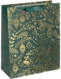 Sigel kerstcadeautas GT118, gouden ornamenten op groen, 260×120×330 mm