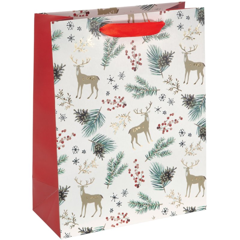sigel Sachet cadeau Motifs Noël aquarelle, blanc/or/rouge, 26×12×33 cm