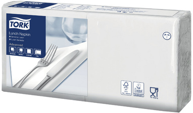 TORK lunchservetten, 328×325 mm, 2-laags, wit, 200 stuks