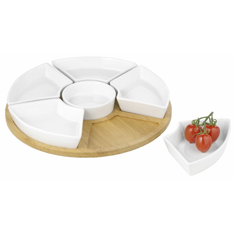 Esmeyer plateau de service Susan, bambou rotatif, 6 bols porcelaine, ⌀ 345 mm