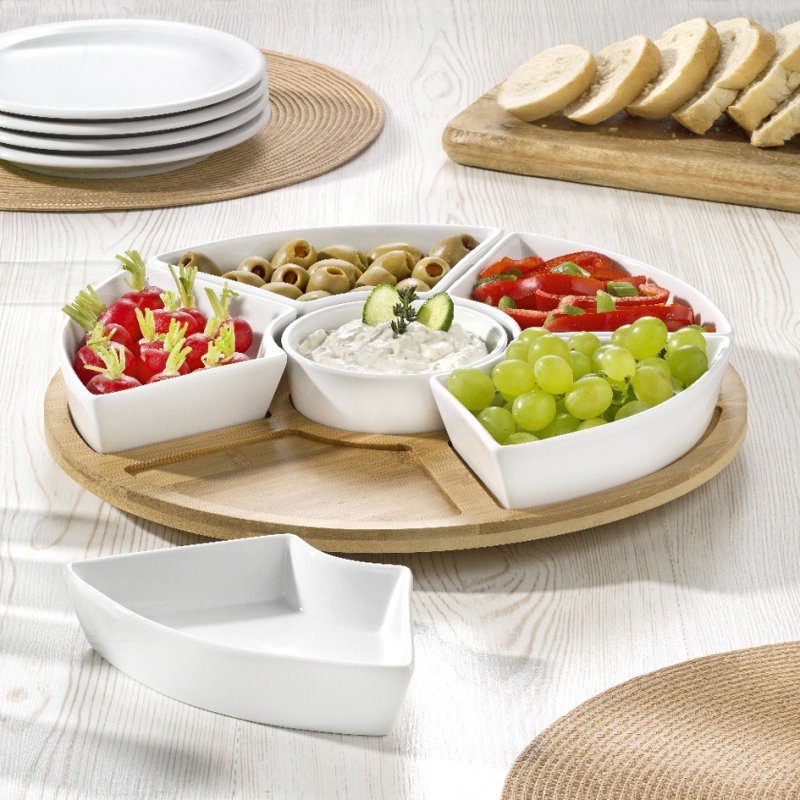 Esmeyer plateau de service Susan, bambou rotatif, 6 bols porcelaine, ⌀ 345 mm