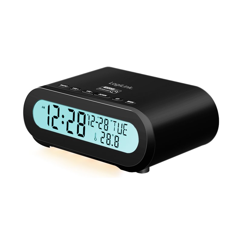 LogiLink digital radio alarm clock with night light, white, FM radio, temperature & humidity