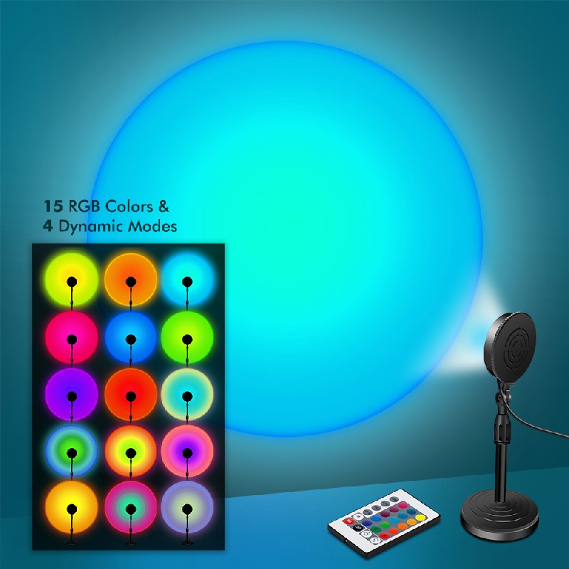 LogiLink lampe projecteur coucher de soleil, télécommande, noir, 15 couleurs RGB