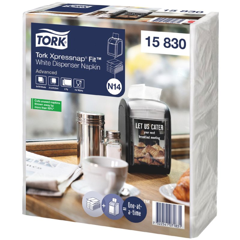 TORK Xpressnap Fit dispenserservetten, 213×165 mm, wit, 6×120 stuks