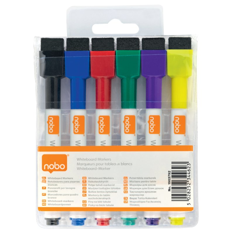 Nobo marqueurs pour tableau blanc magnétique, pointe ronde, 6 pièces, 2,0 mm
