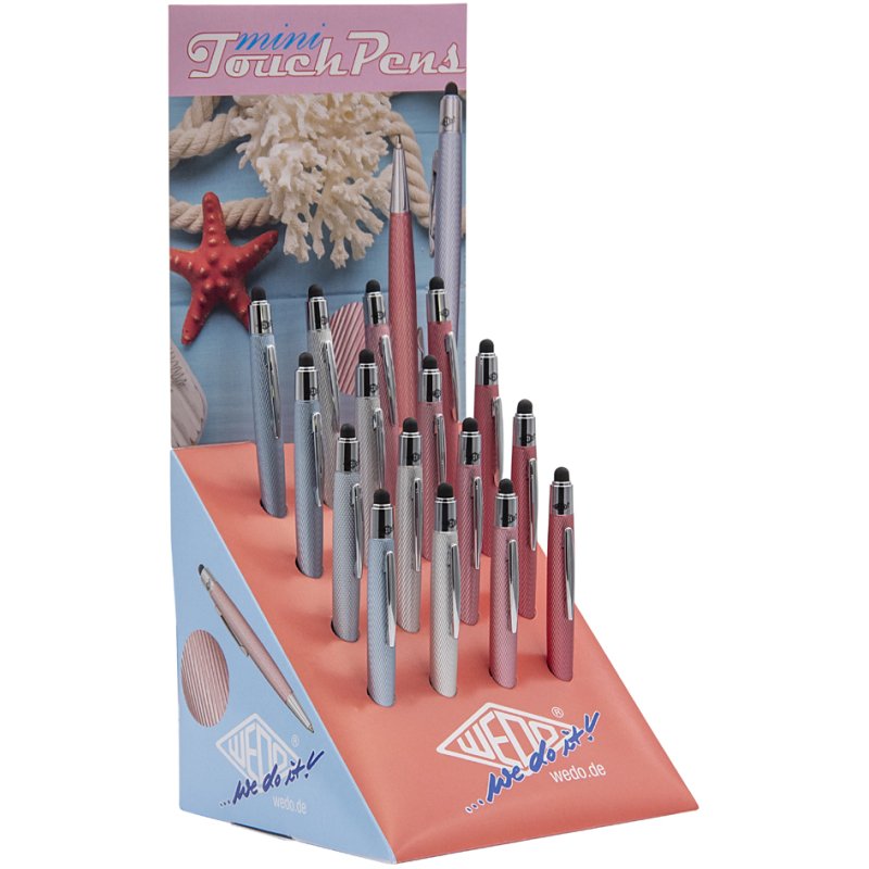 WEDO Touch Pen Mini, conductive stylus with ballpoint pen, 16 pieces display, mixed colours