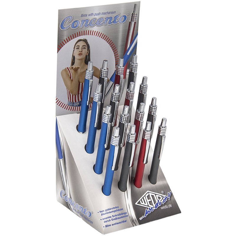 WEDO Concento click ballpoint pens, display of 16 pieces, blue M