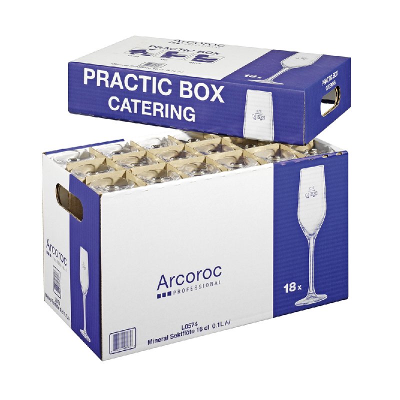Esmeyer Arcoroc flûtes à champagne MINERAL, transparent, 0,16 l, 18 pièces, boîte de catering