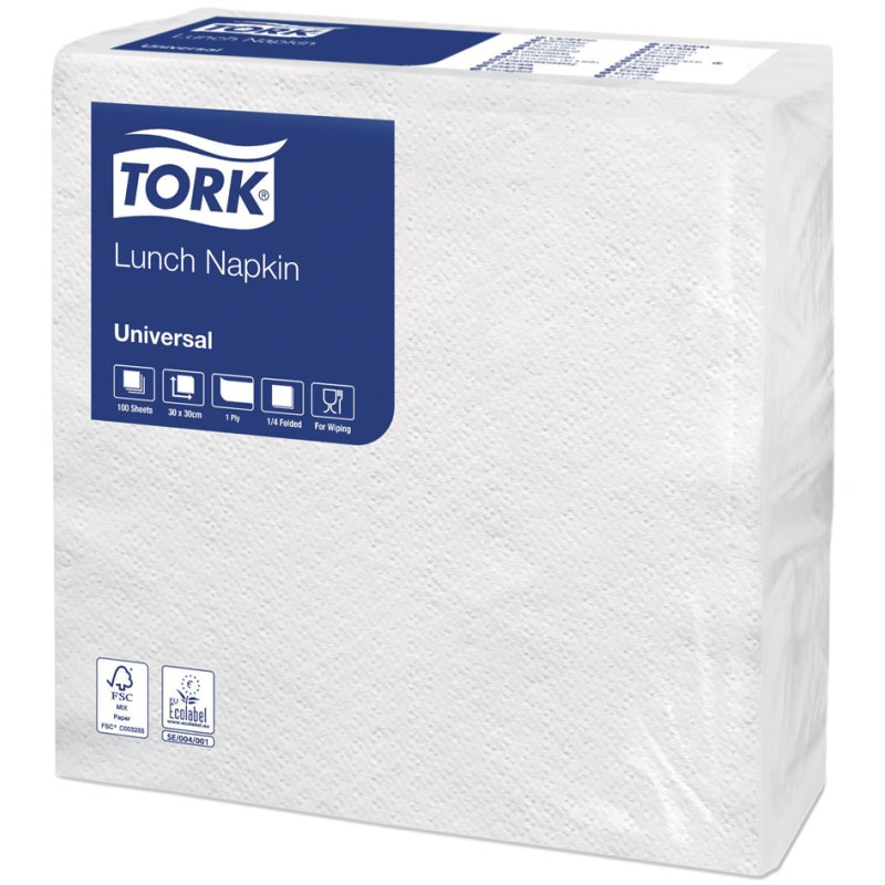 Tork serviettes de lunch, 300×300 mm, blanc, 100 pièces