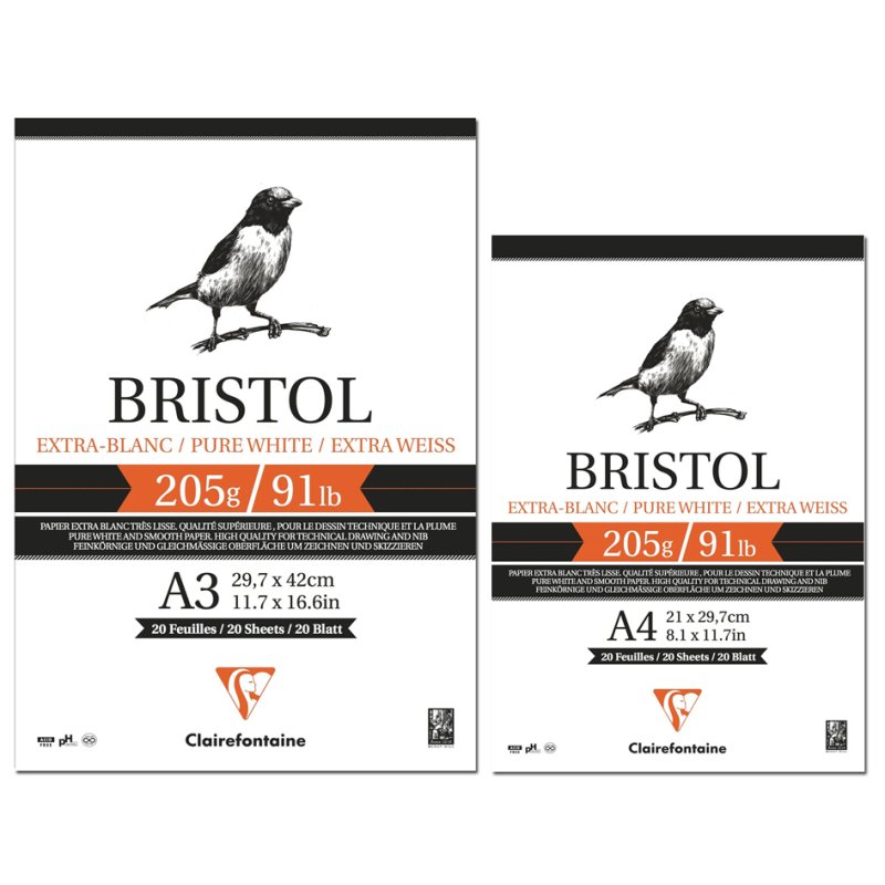 Clairefontaine bloc à dessin Bristol, A3, blanc extra, 20 feuilles
