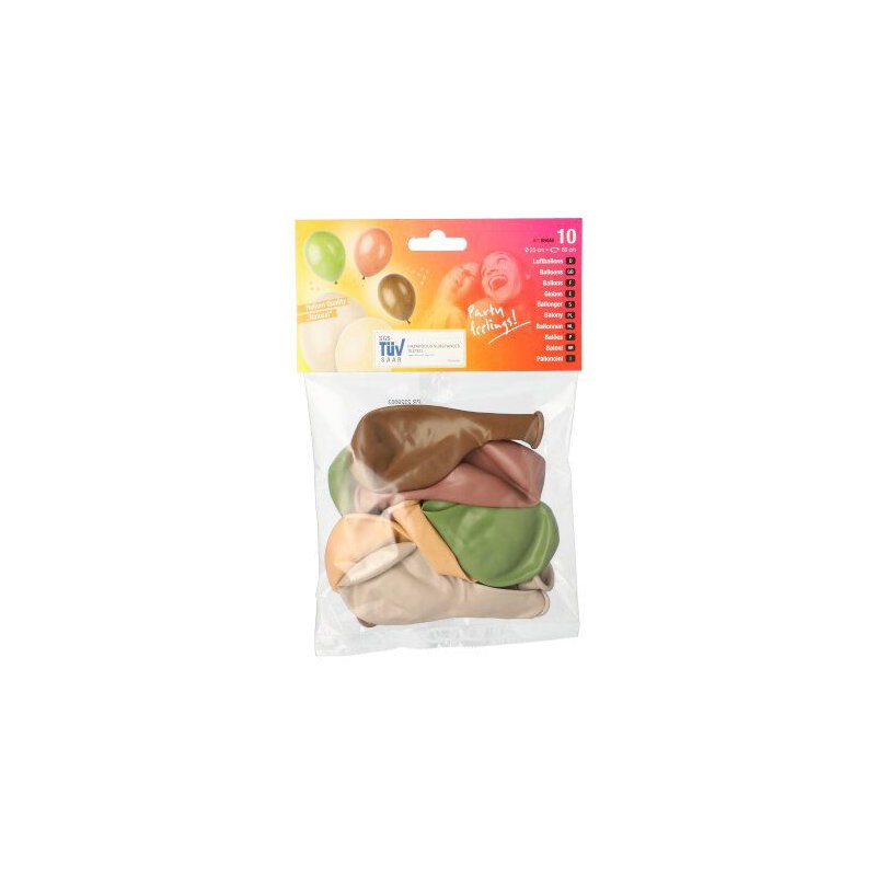 PAPSTAR ballons teintes naturelles, assortiment coloré, diamètre 250 mm, 10 pièces