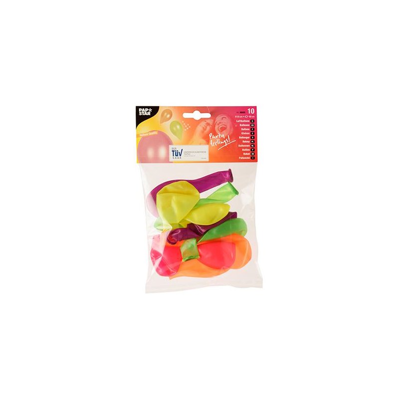PAPSTAR neon balloons, assorted colours, 250 mm, 10 pieces