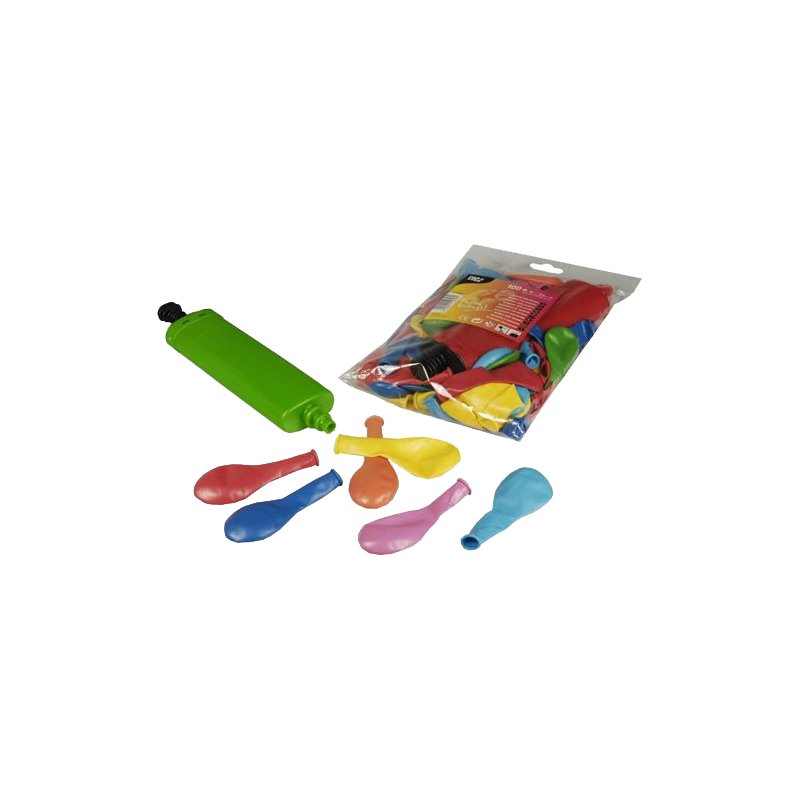 PAPSTAR balloons with pump, assorted colours, 220 mm diameter, 100 pieces