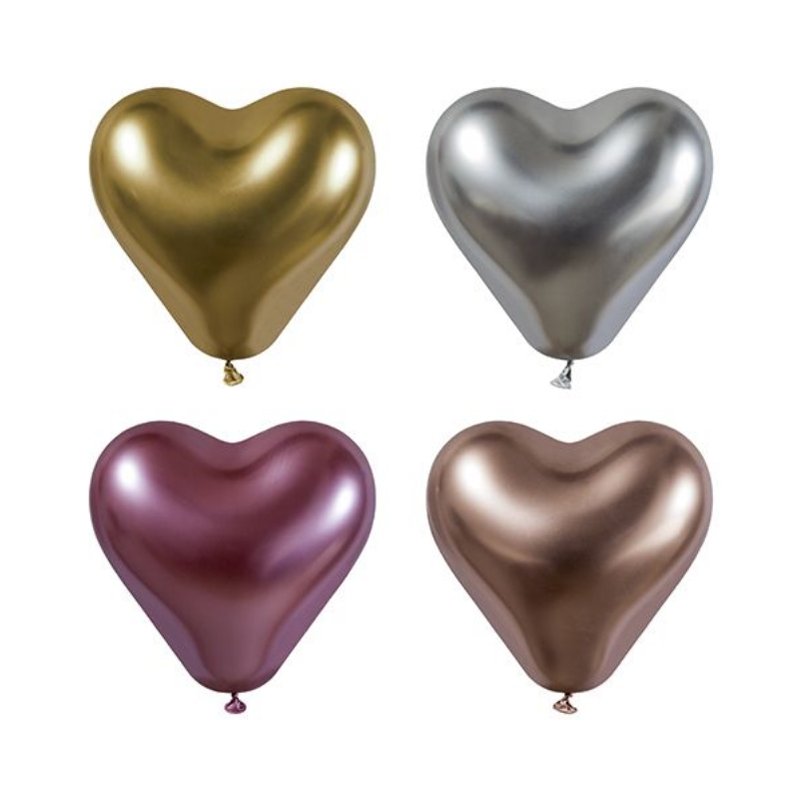 PAPSTAR balloons Glossy Heart, metallic shades assorted, 280 mm, 4 pieces