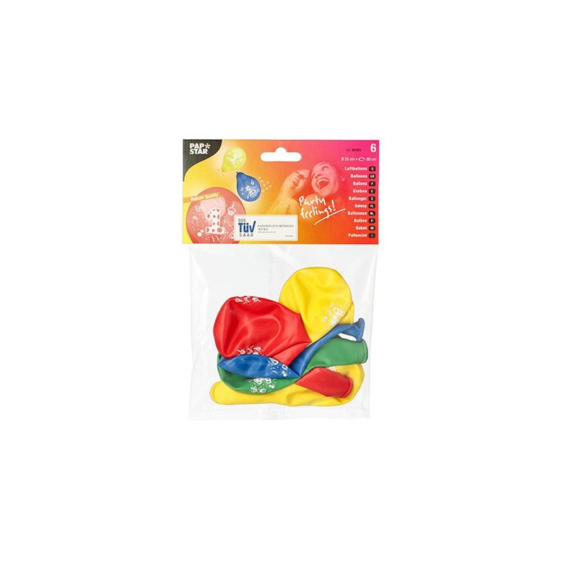 PAPSTAR ballons chiffres « 1 », ronds, couleurs assorties, 6 pièces